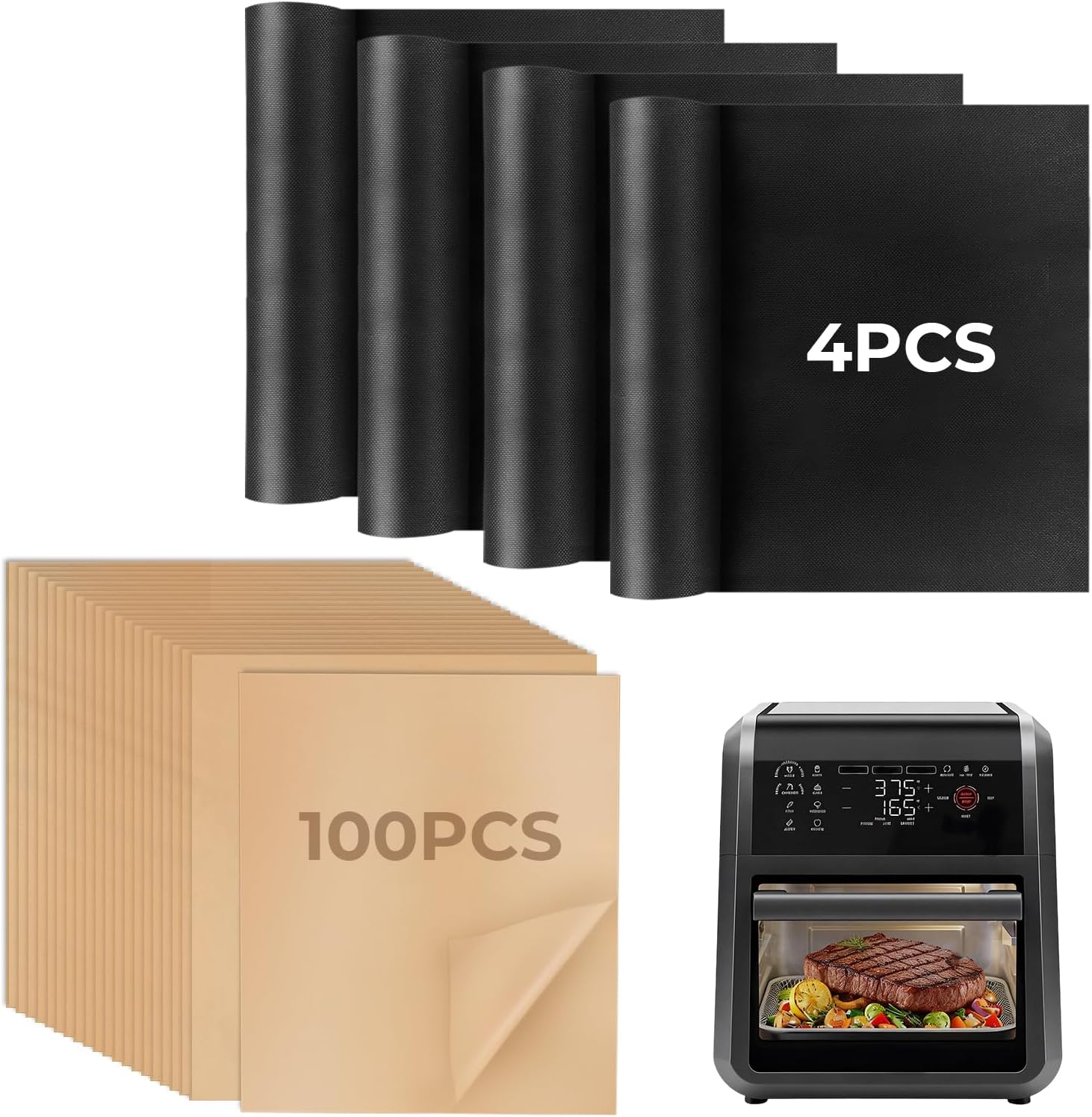 8PCS 12QT Heat Resistant Baking Mat for Chefman, Reusable 12QT Air Fryer Liners