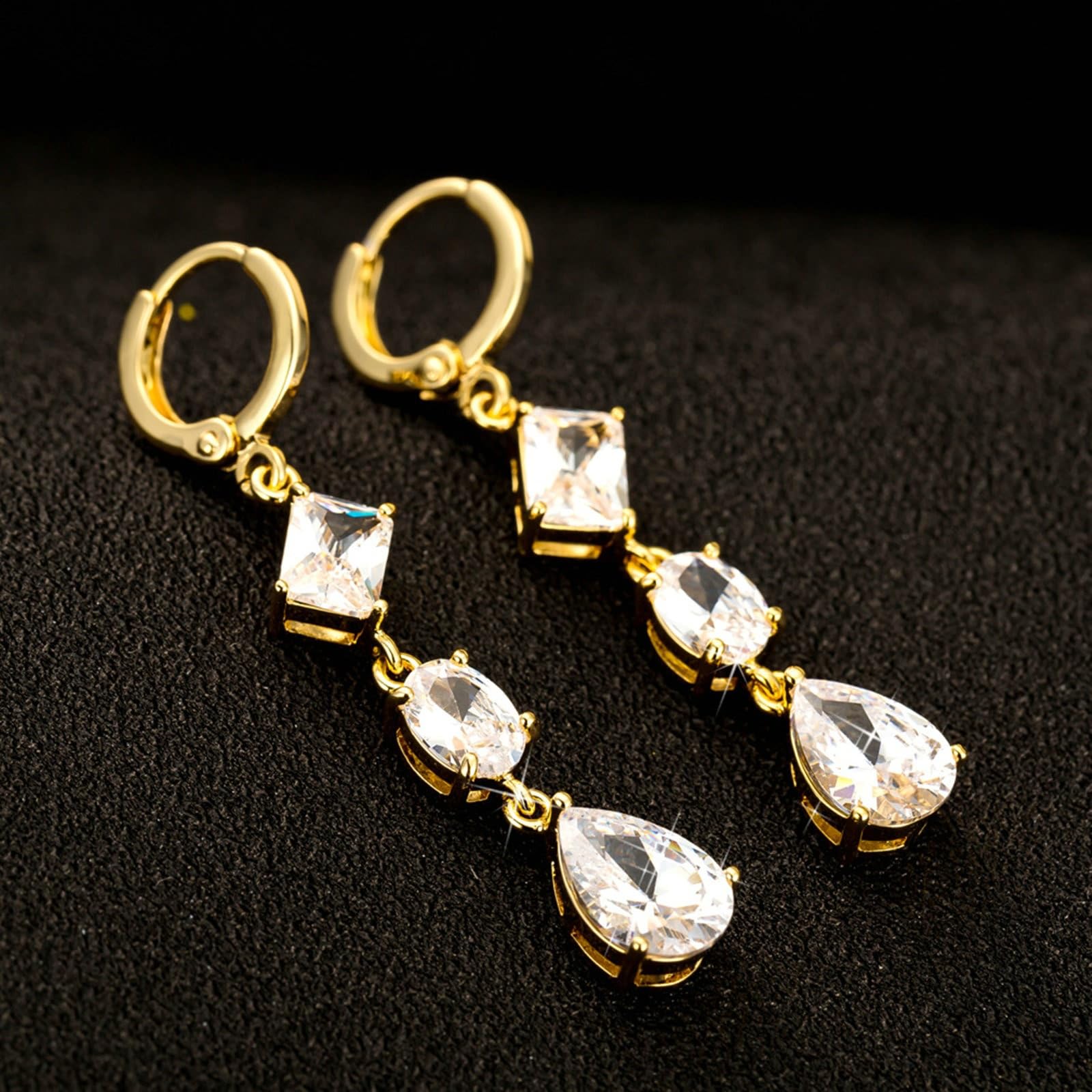 Damen Ohrstecker Vintage für Damen, Trendy mit Moissanit Baumel-Ohrringe, Gelbgold Modeschmuck Ohrringe Gold für Sie