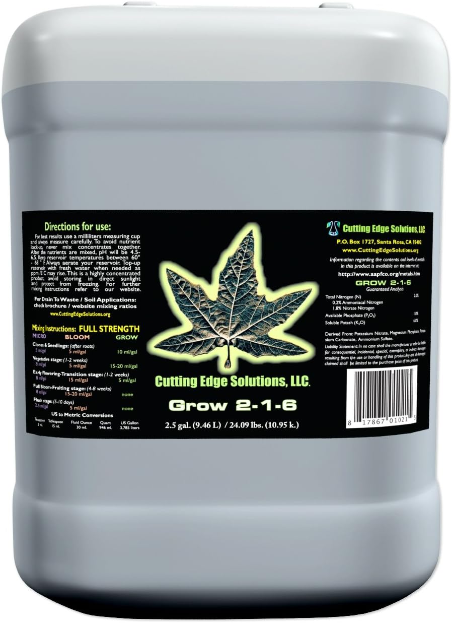 Cutting Edge Solutions Grow:2202 Grow 2-1-6 Hydroponic Nutrients, 1-Quart