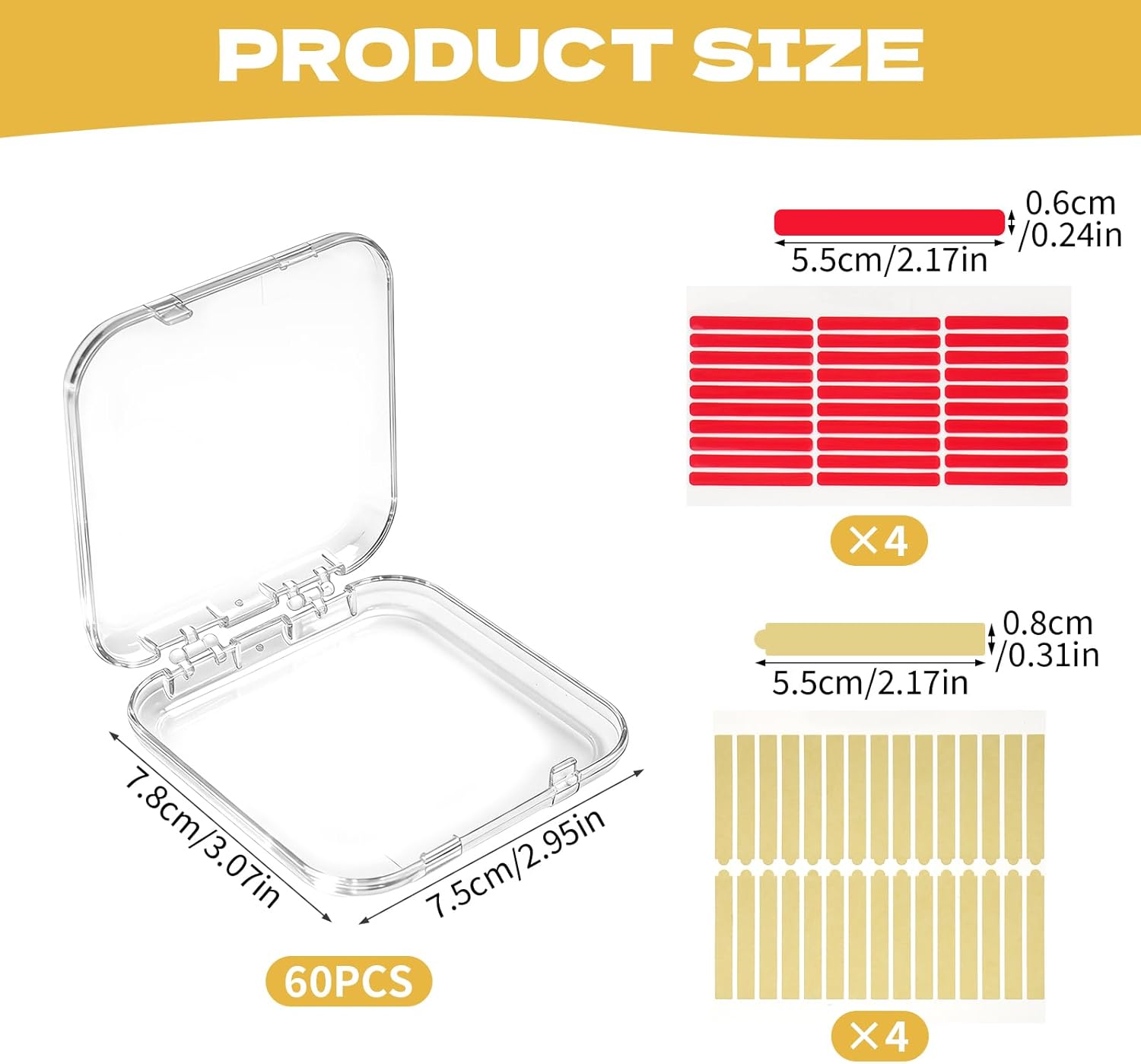 60 Sets Press On Nail Storage Box with Double Sided Adhesive Tapes, 3x3 Inch Clear Artificial Nail Display Case Reusable Nail Packaging Box Organizer for Salon, Technicians, Manicure Enthusiasts