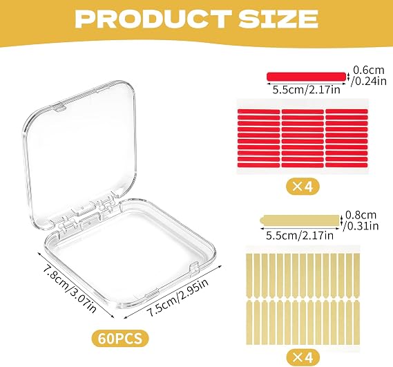 60pcs Press On Nail Storage Box with Double Sided Adhesive Tapes, Clear