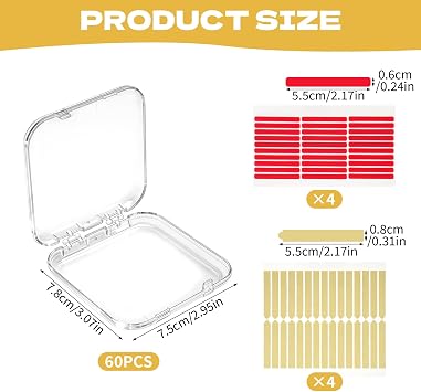 60pcs Press On Nail Storage Box with Double Sided Adhesive Tapes, Clear