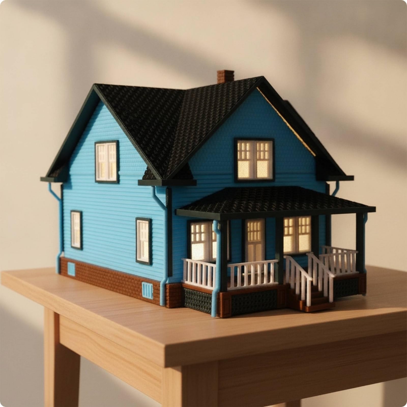 Casa in Miniatura 1 64 Modello Architettura Europea Casa con Portico Tetto Spiovente Base Plastica Resistente Finestre E Comignolo Adatta per, Con Illuminazione