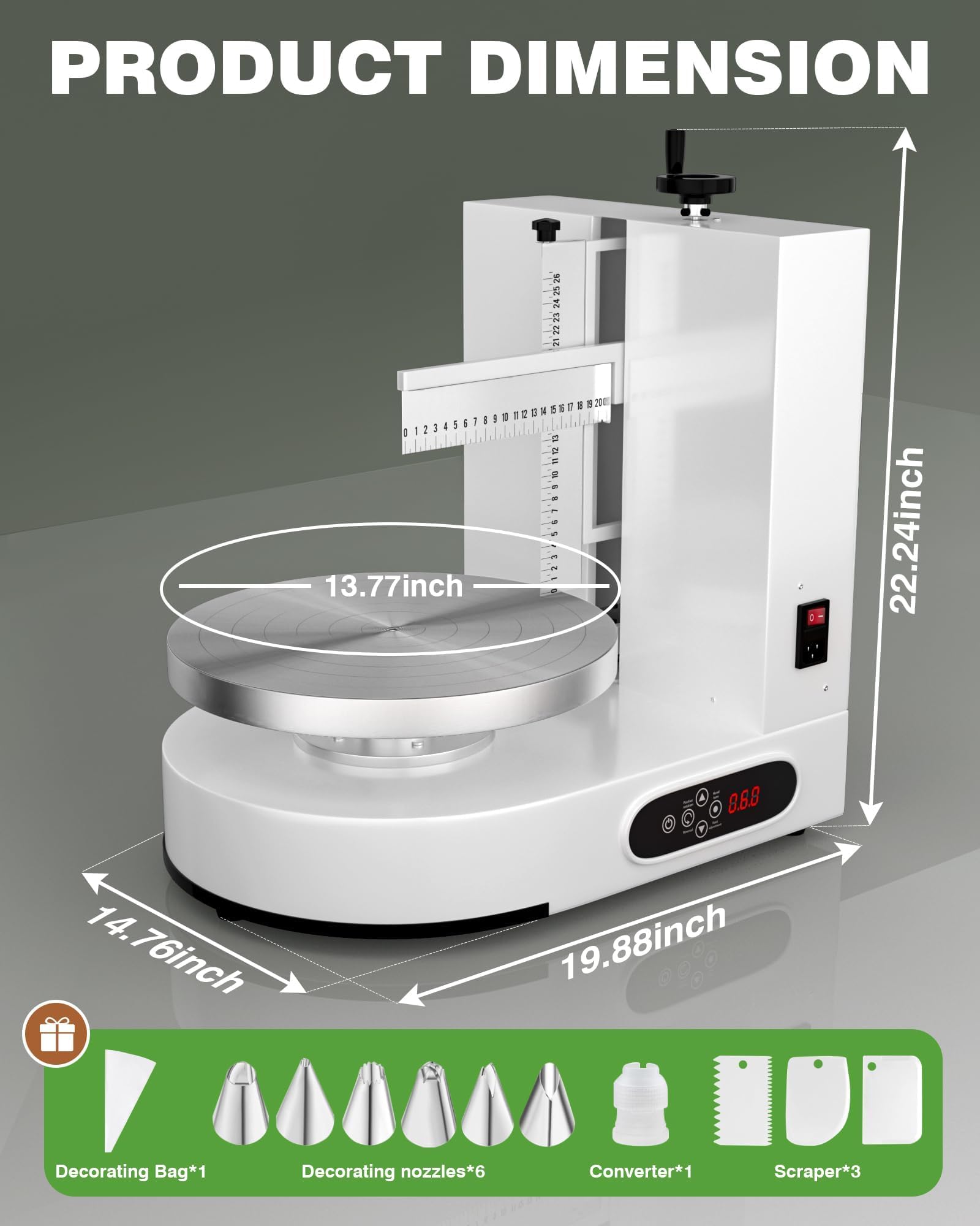 Lisseur de gâteau électrique et machine à glaçage de 10,2 cm - Plateau tournant automatique 60 320 tr/min avec grattoirs gradués - Parfait pour la décoration de gâteaux et le glaçage - Blanc