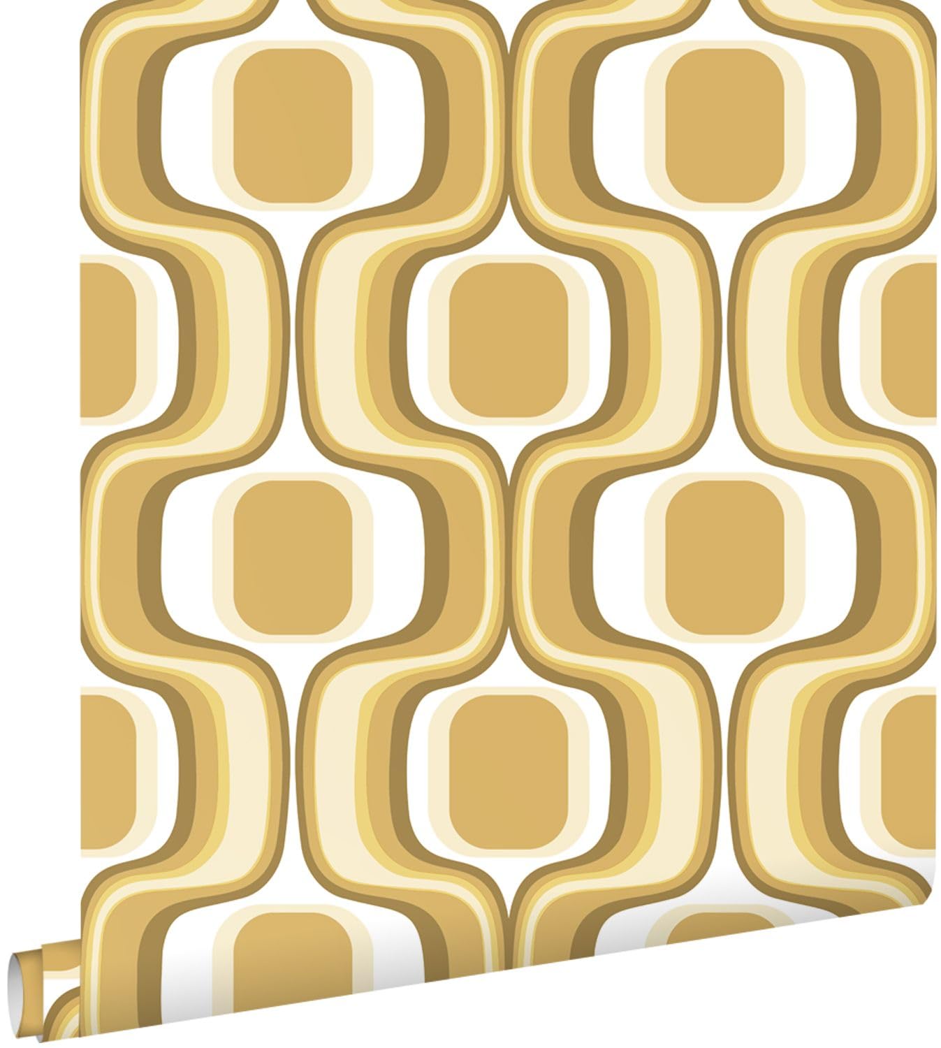 papier peint ornements au style rétro jaune ocre et marron 50 x 900 cm - ESTAhome