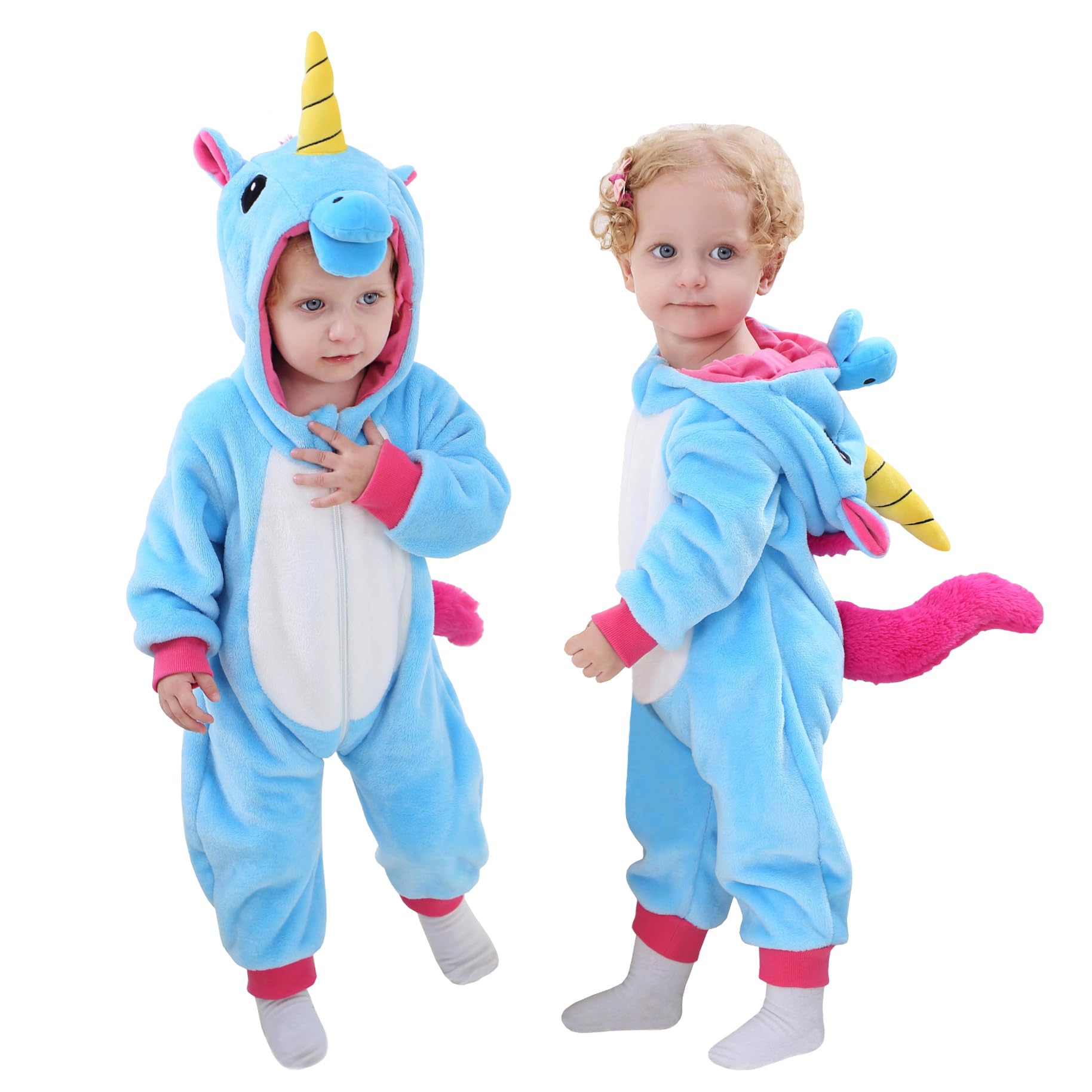 TONWHAR Infants & Toddlers Animal Costume for Halloween & Playwear - Dinosaur Tiger Hooded Romper Jumpsuit for Baby Boy Girl