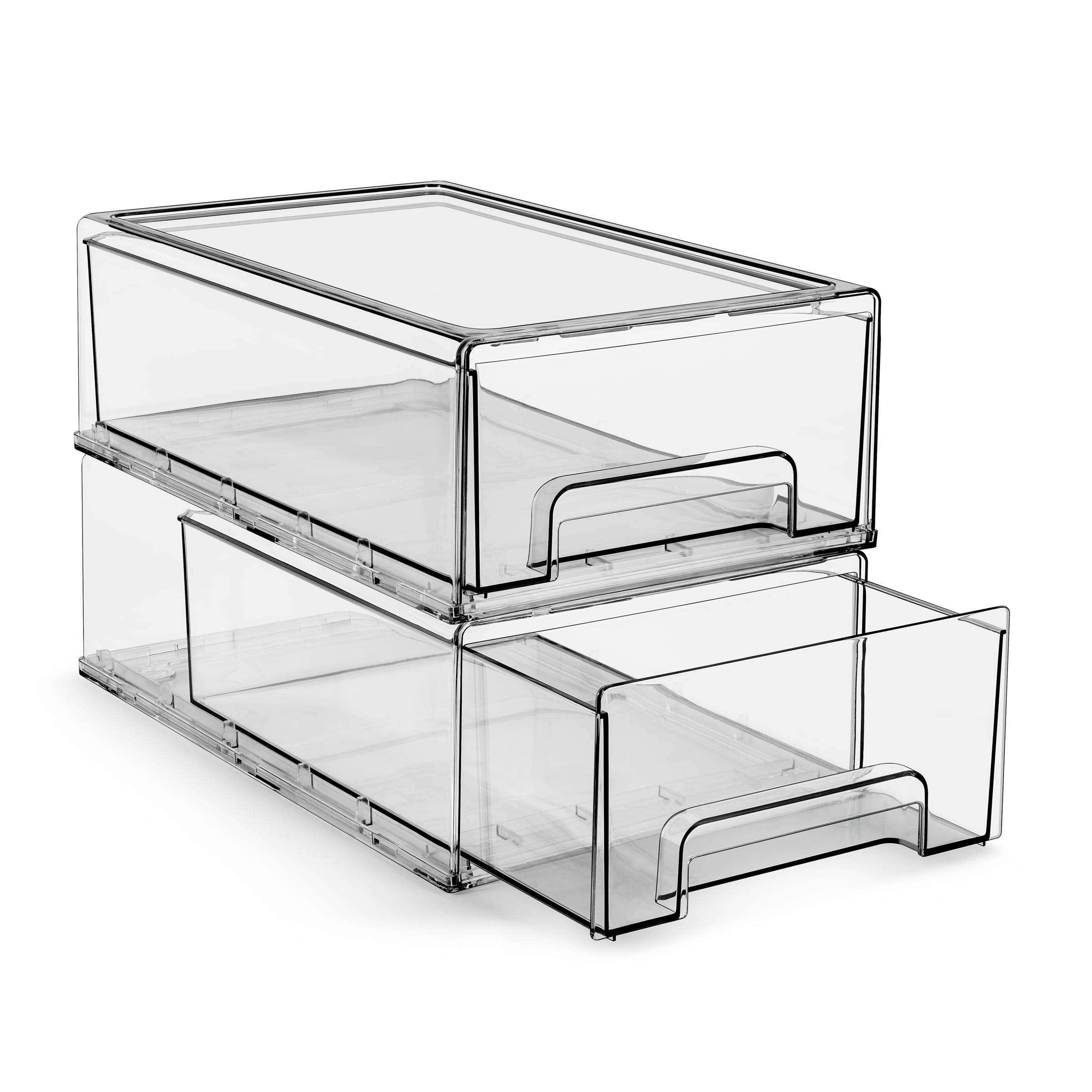 Sorbus Medium Clear Storage Drawers (2 Pack) – Stackable Organizer Drawers for Fridge, Pantry, Kitchen – Pull-Out Storage Bins with Handles, Slide Out
