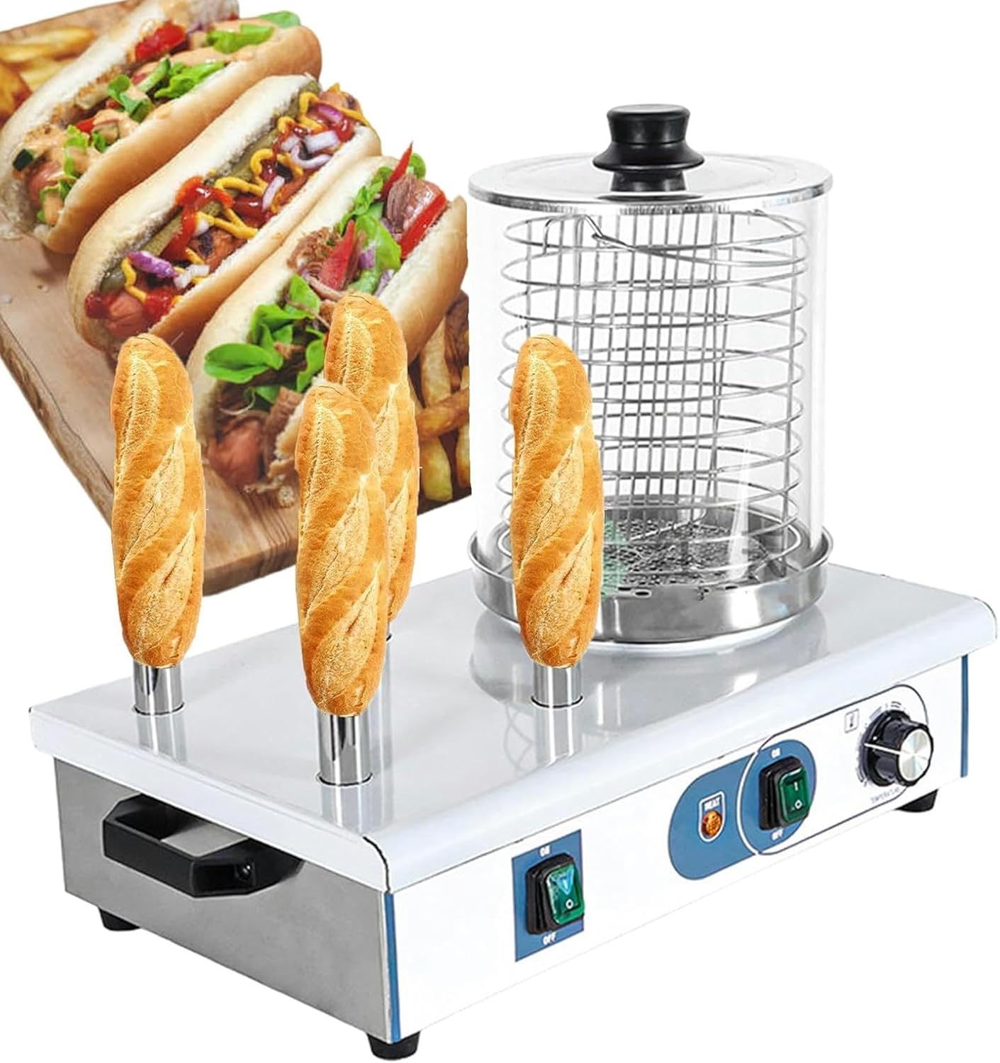 Hot Dog Roller Machine, Commercial Sausage Grill Cooker, Electric Sausage Bun Warmer Cooker for Sausages, Dumplings