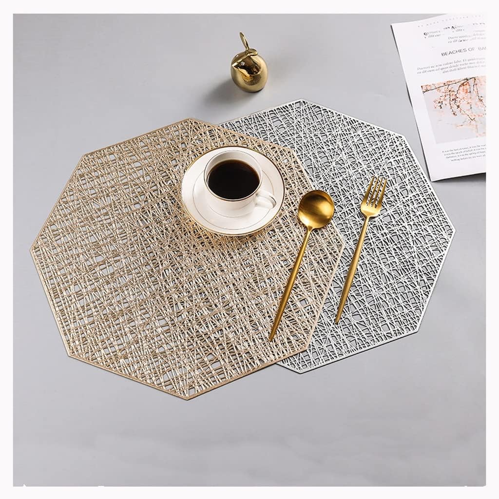 Nordic Tableware mat Desktop Western Place Heat Insulation pad Bowl Coaster Table Household Anti-Scald, Water-Proof and Oil-Proof Gold(Gold 2PCS+Silver2PCS)