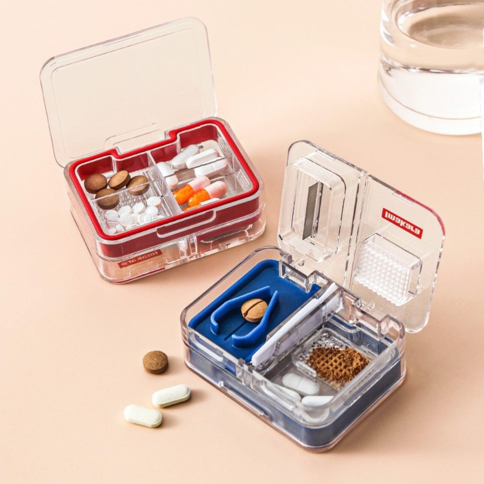 3-in-1 Medicine Organizer Box with Tablet Cutter of All Size Pills, Portable Medicine Cutter for Tablets, Small Medicine and Tablet Storage Box with Case & Cleaning Brush-image-29