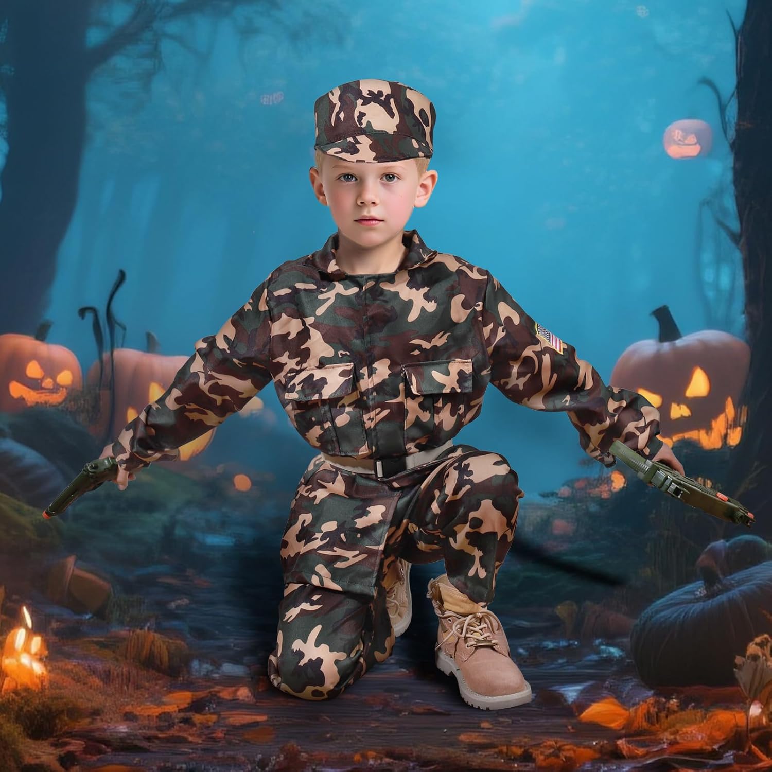 Army Costume for Boys, Military Army Pretend Play Set, Halloween Gifts Military Soldier Costume for Kids 3-5 5-8 8-10 - Image 6