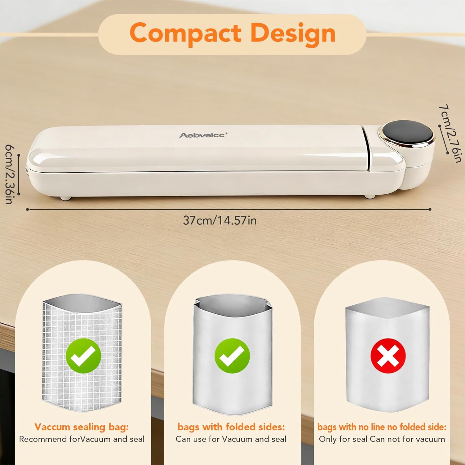 Compact Vacuum Sealer Machine for Food, 78KPA Suction, Dry/Wet Modes, Portable Meat Sealing with 10 Reusable Sous Vide Vacuum Bags, LED Touch Controls Easy to Use, White