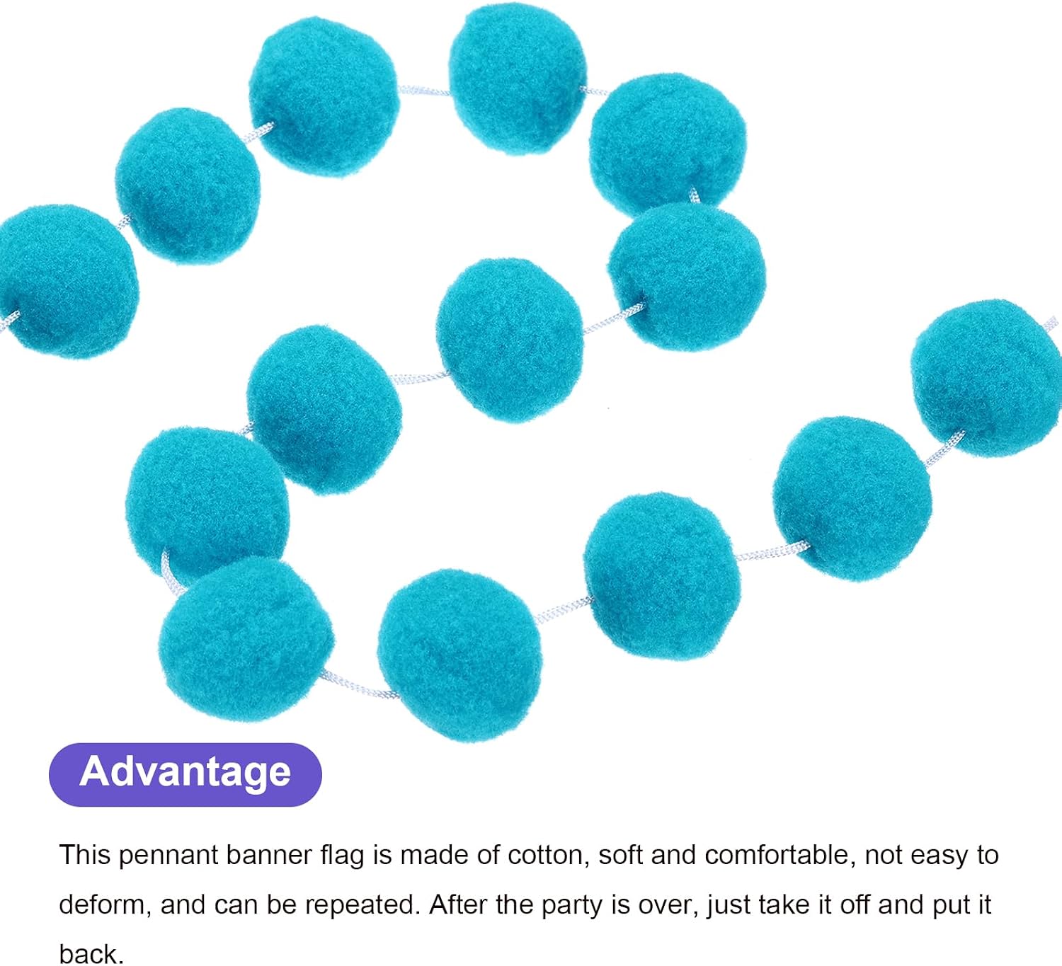 MECCANIXITY 2Pcs Felt Ball Garland Dark Green Pom Pom Garland Handing Balls 6.6 Feet Long 30 Balls Party Banner Decor for Christmas Birthday Party Decoration