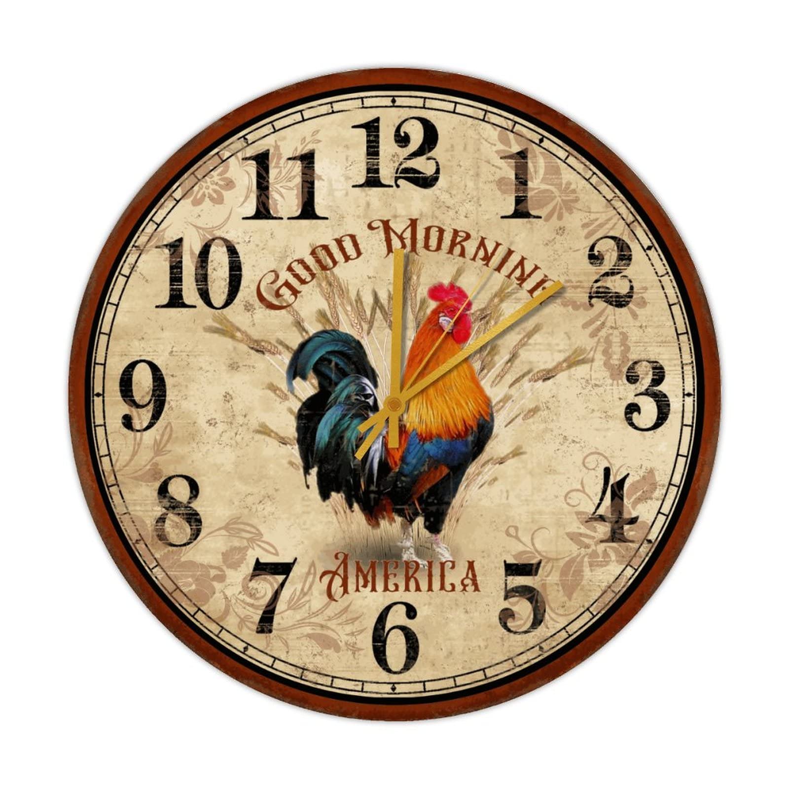 Horloge murale coq en bois vintage grande taille 38 cm pour decoration cuisine rustique
