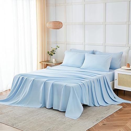 Miniatura 6 de ILAVANDE Serie 1800 - Juego de sábanas de 6 piezas, de microfibra supersuave, antiarrugas y transpirables, sábanas con esquinas profundas de 14