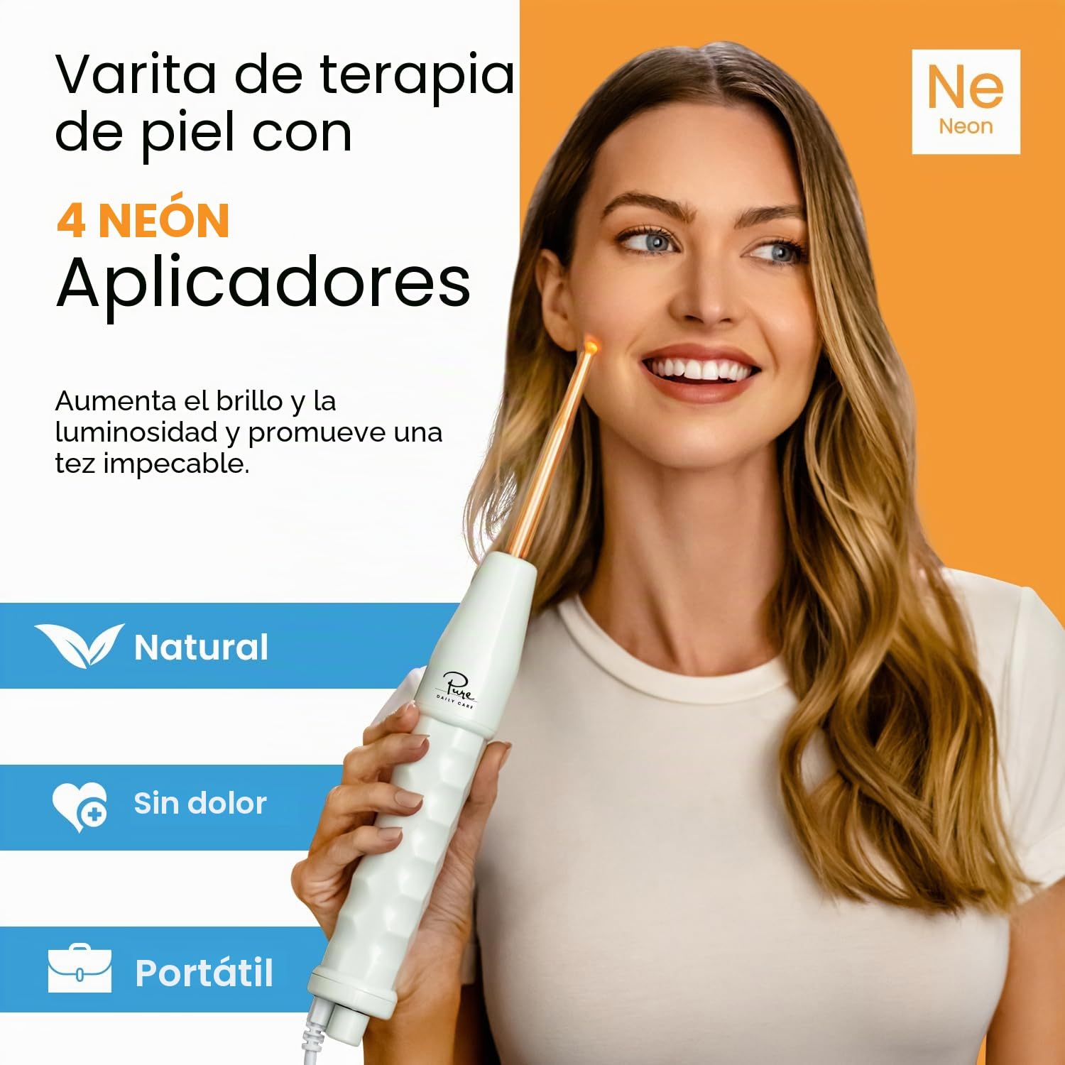 NuDerma - Máquina portátil de alta frecuencia para la piel con neón, antienvejecimiento, estiramiento de la piel, reducción de arrugas/ojeras, control de manchas, estimulador del cuero cabelludo
