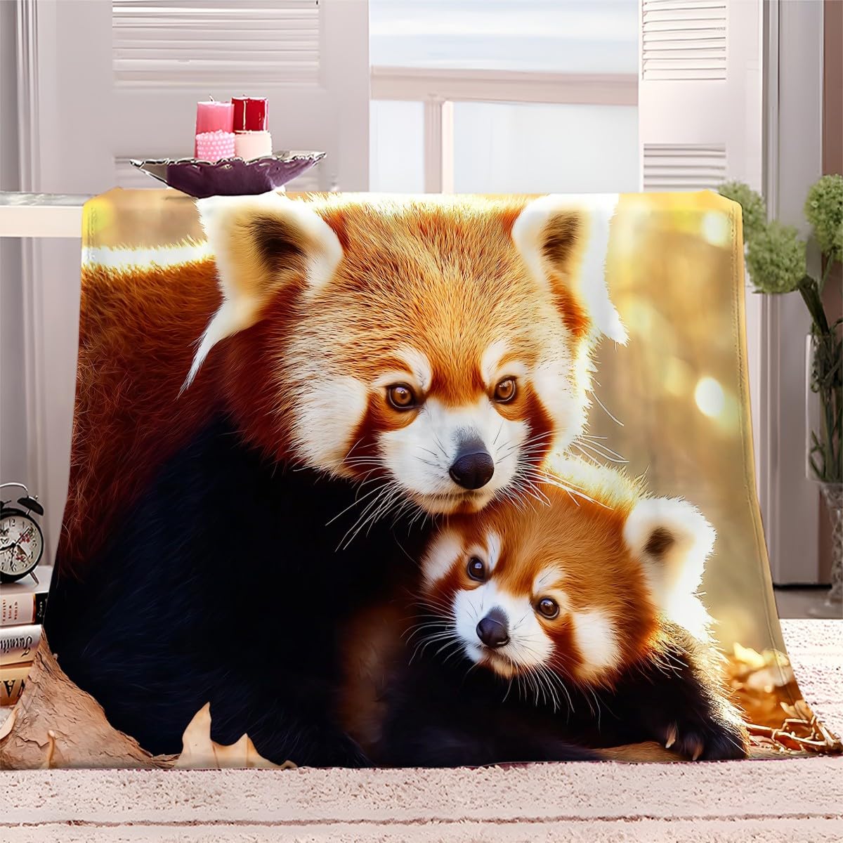 Plaid Couverture Extra Doux 180x220 cm Animal Panda Rouge Orange Couvre-lit Multi-usages Canapé, Plaid pour lit, Couverture Foulard Doux et Chaude Plaid Canapé Flanelle