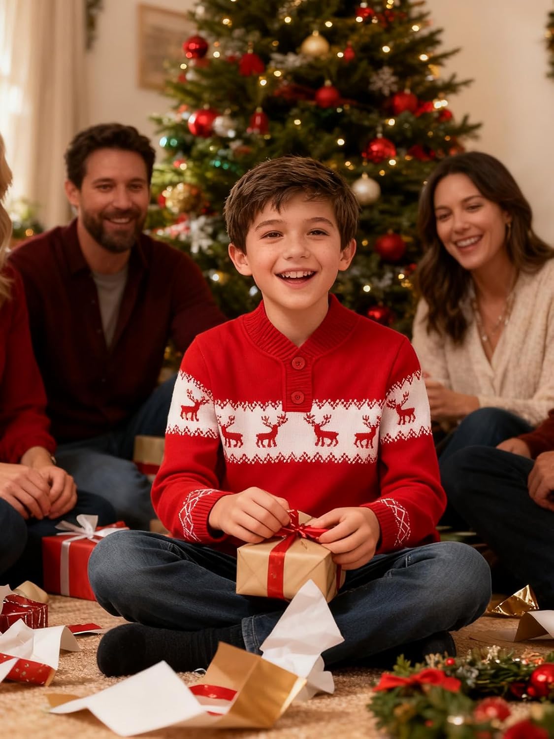 Funnycokid Boys Christmas Sweaters Kids Button Mock Neck Pullover Up Winter Xmas Holiday 5-12 Years - Image 5