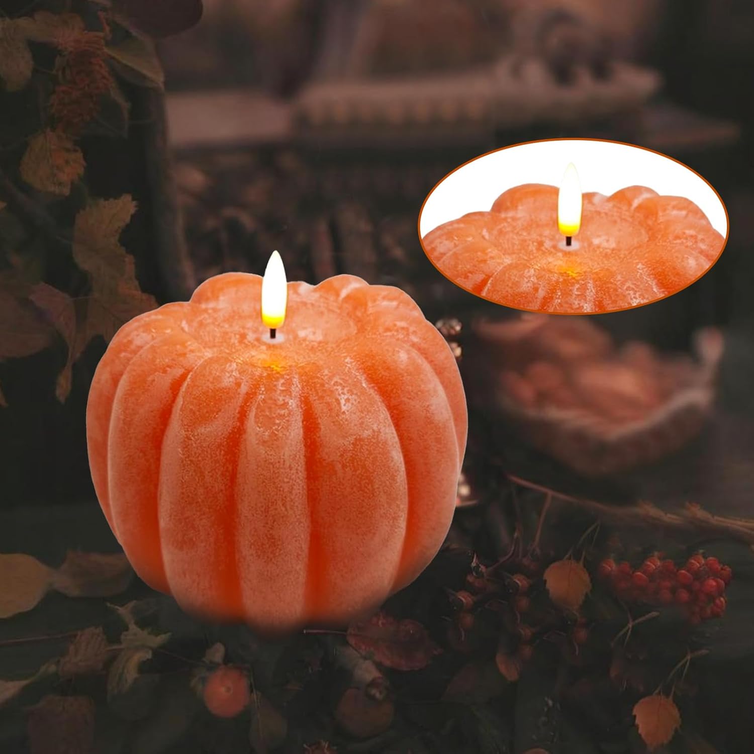 Fall Decor, Fall Decorations for Home - Flameless Pumpkin Candle with Timer Remote - Room Bedroom Table Farmhouse Decor for Halloween, Thanksgiving, Orange
