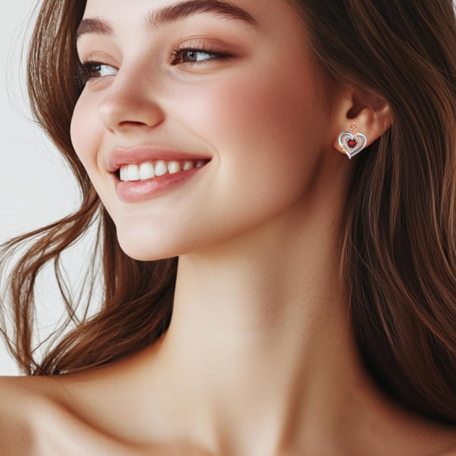 LAVUMO Ohrringe Silber Stecker Damen Rose Herz Geburtsstein Schmuck