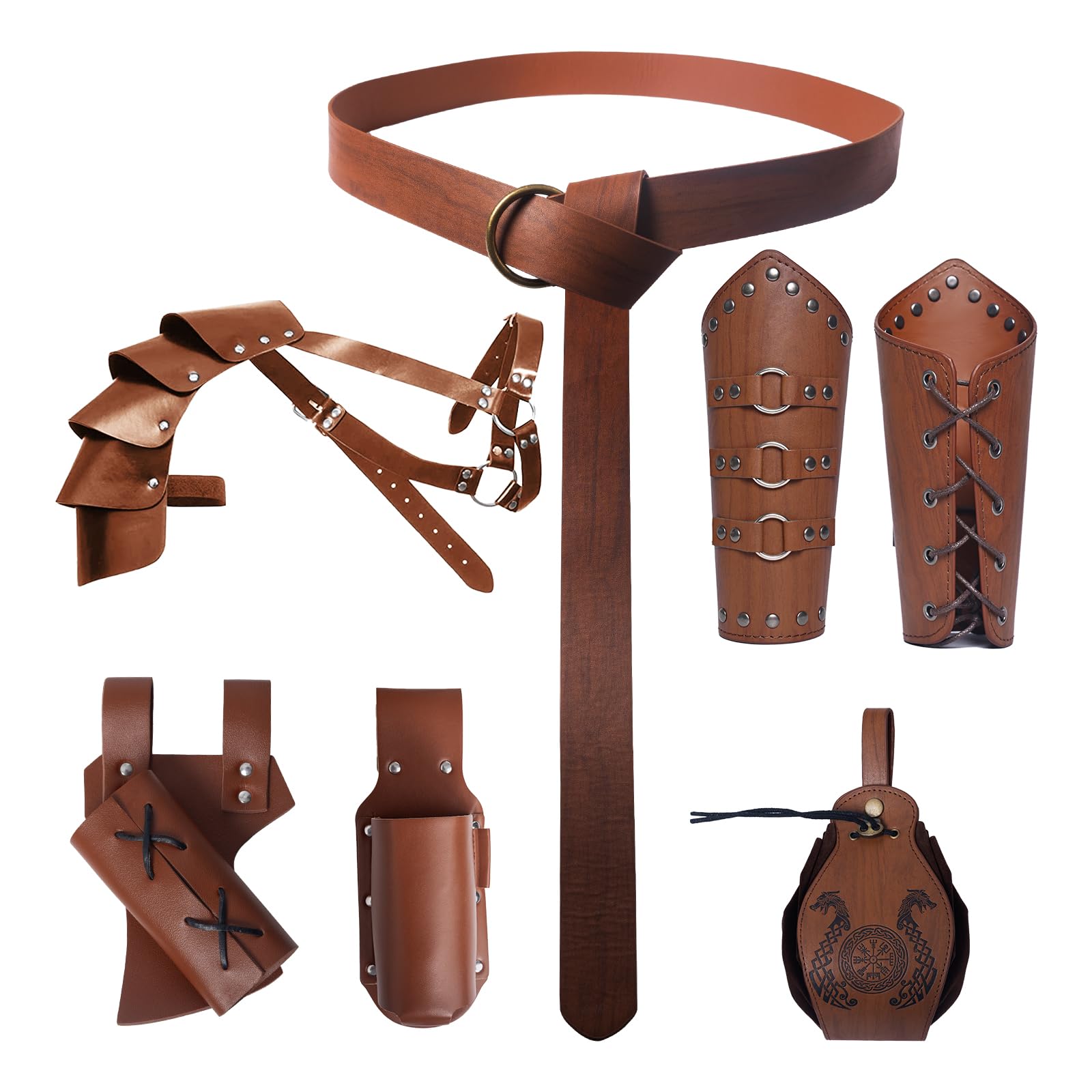 Cintura medievale per Halloween, accessori per abbigliamento vichingo, accessori per costume da cavaliere medievale, set di 6 per cosplay, mago, travestimento, Halloween