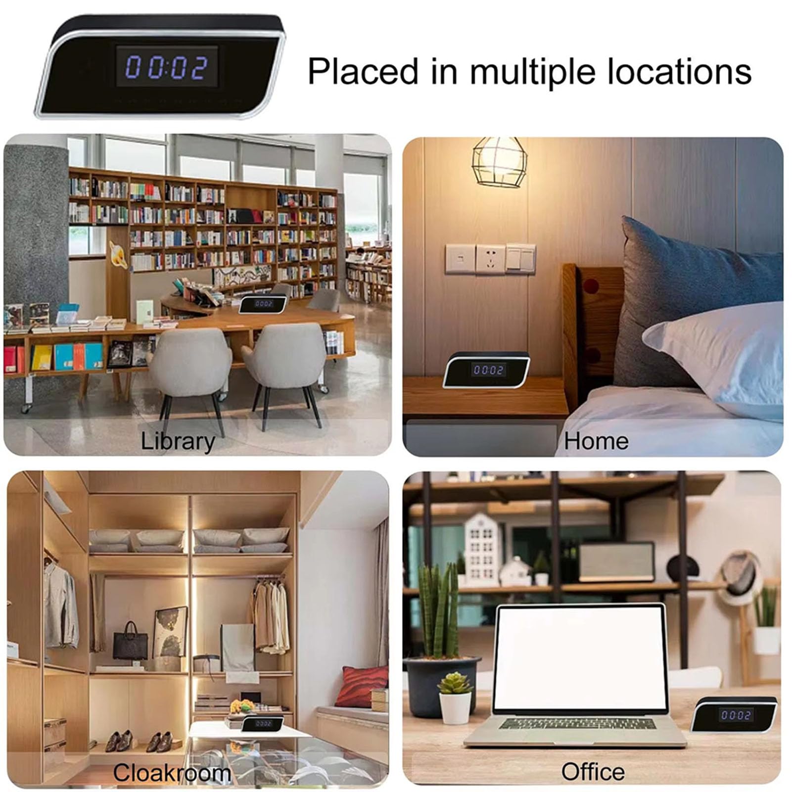 Tosuny Caméra D'horloge Intelligente, Caméra de sécurité WiFi 1080P avec Réveil, Vision Nocturne, Détection de Mouvement et Alerte, WiFi 2,4 G, Vue en Temps Réel, Objectif Grand Angle