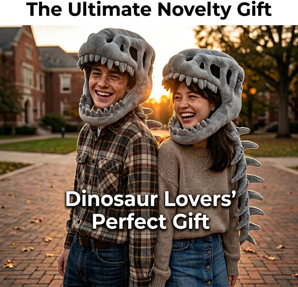 Funny Dinosaur Fossil Plush Hat Adult Skeleton Dinosaur Costume for Halloween Cosplay Party Novelty Prehistoric Dragon Bone Headpiece for Men Women