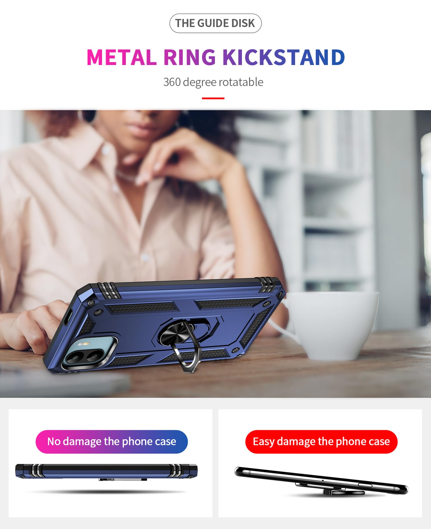 Custodia 2 In 1 Per Xiaomi Redmi A2: Cover Protettiva Con Fotocamera Scorrevole E Vetro Temperato (Blu) - 5