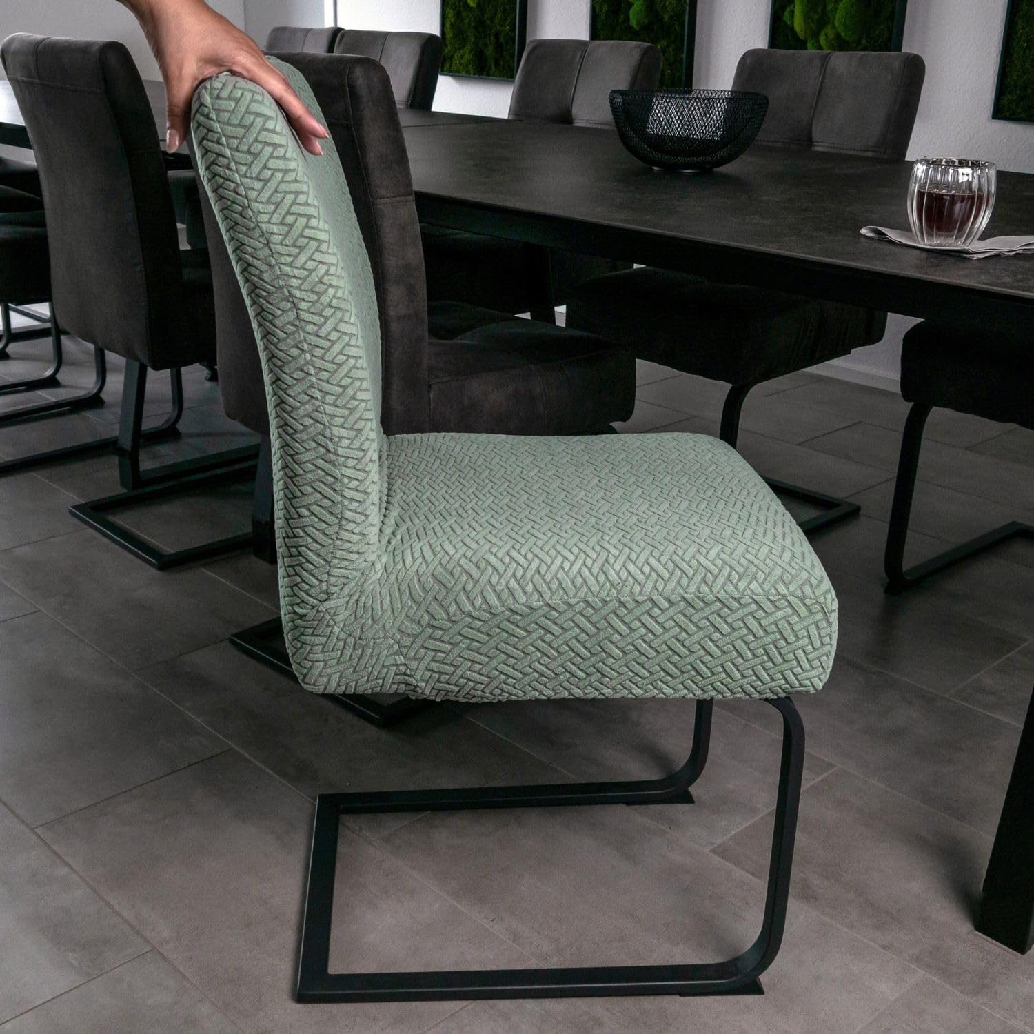 INTIRILIFE 6X Elastischer Stuhlhusse Stuhlüberzug in Gemustert HELL GRÜN mit 38-45 cm Sitzfläche und 45-65 cm Lehnenhöhe - Für Partys Hochzeiten Hotels oder Zuhause im Esszimmer