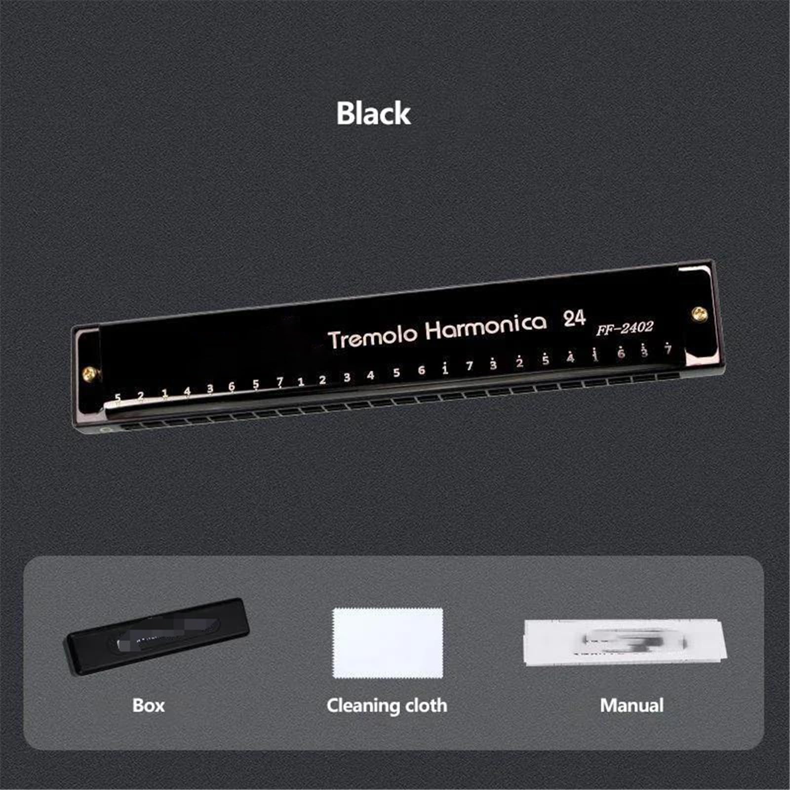 mundharmonika set 24-Loch-Mundharmonika Metallmund Musikinstrument Anfänger Unterricht Spielen Geschenk Kupferkern Harmonium Blues(Black)