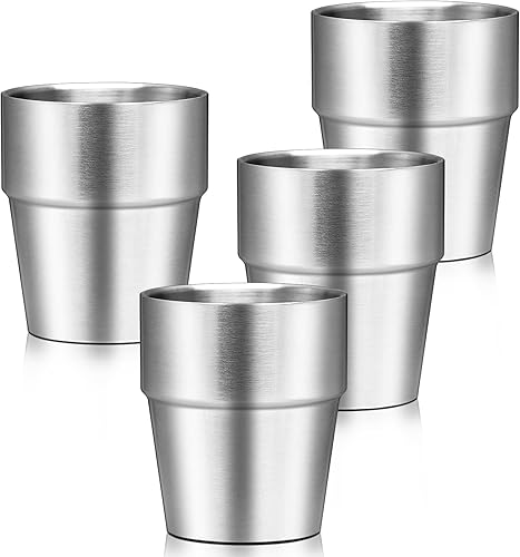 Vaso de metal, vaso aislado de 10 onzas, paquete de 4 vasos de agua apilables irrompibles de doble pared, vasos de acero inoxidable aislados al