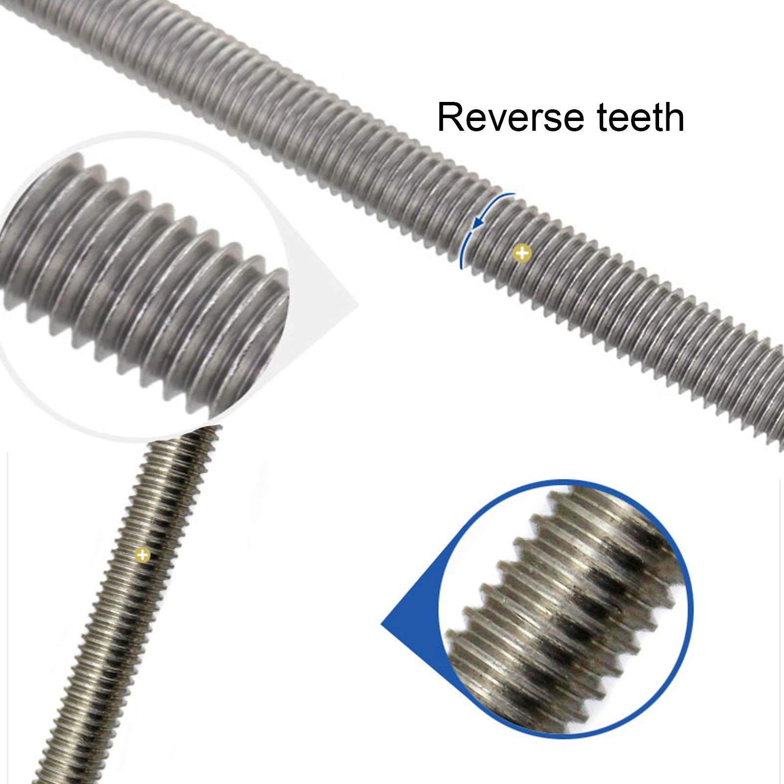 Varilla Completamente Roscada,Varilla De Barra Roscada Con Espárragos, Hardware De Espárragos De Barra De Varilla Con Dientes Inversos De Acero Inoxidable 304 (12 Diámetros Opcional) Utilizado for Mon