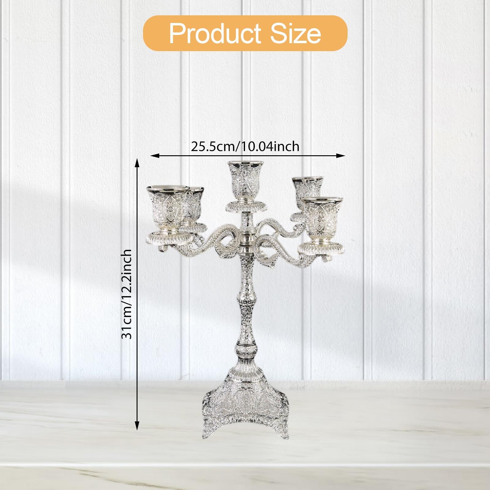 LOVIVER Candelabro de 5 Brazos, Soporte para Velas, Adorno, candelabro de Mesa para cenas, Valentín, Plata