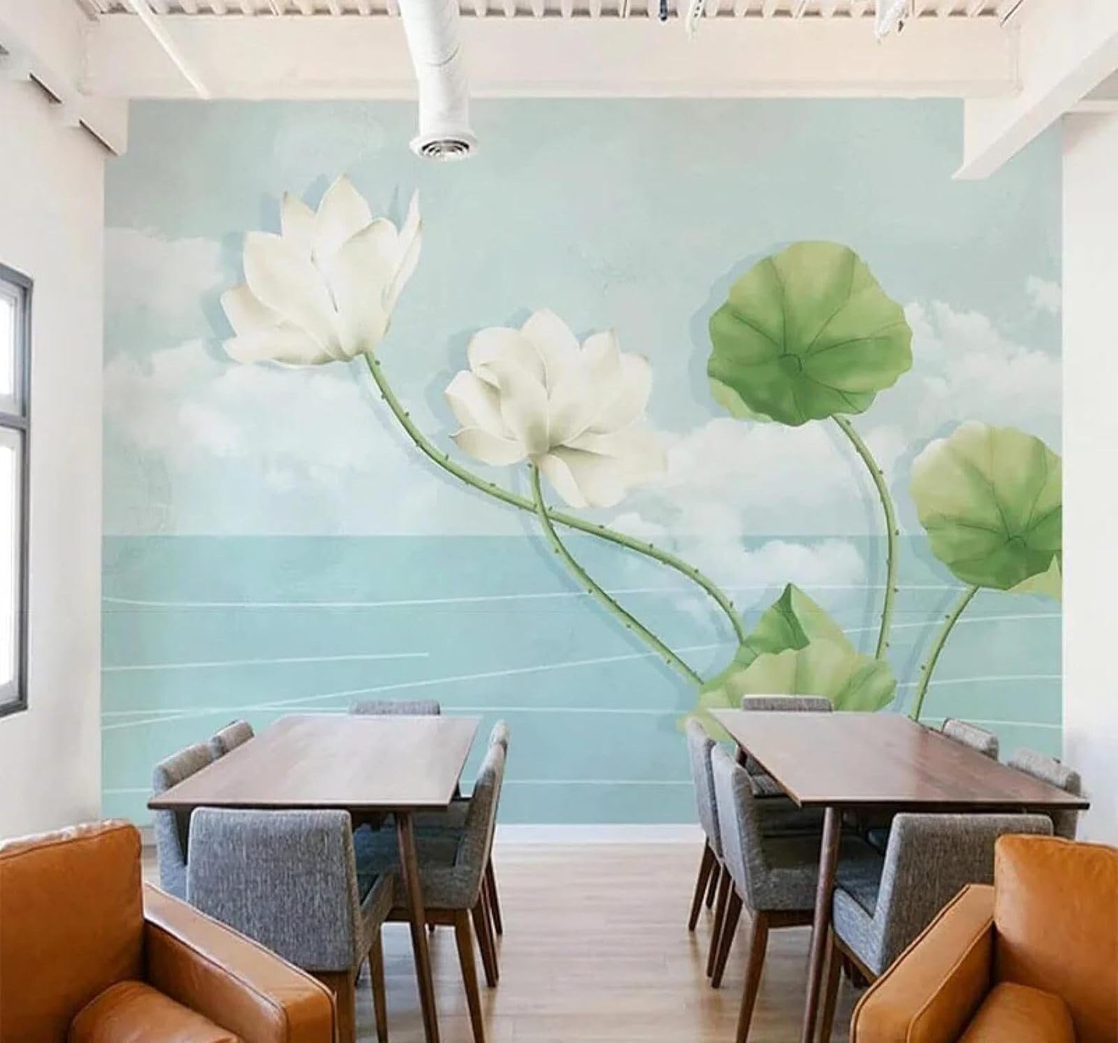 Tzxztt Fresh Minimalist Three Dimensional White Lotus Lotus Leaf Modern 3D Wallpaper Premium Textured Silk Neutral Tones Material Ideal for Living Room Bedroom-400cm×280cm
