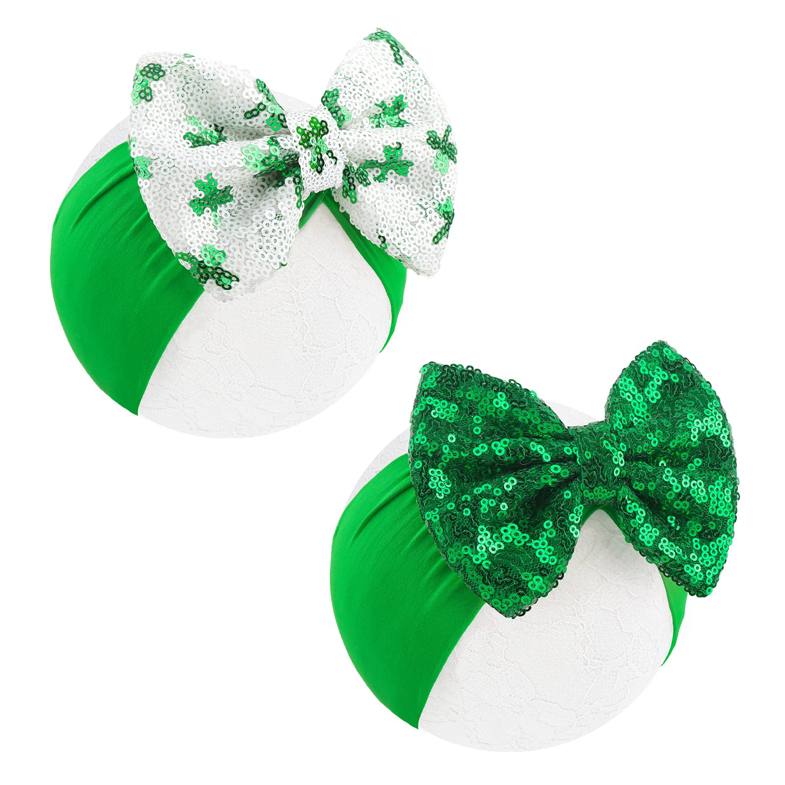 Lanmerry St Patricks Day Bow Baby Girl Hair Bows Clover Headbands Sequins Large Bows Green Hair Accessories Shamrock Headbands for Girls Infants Toddlers