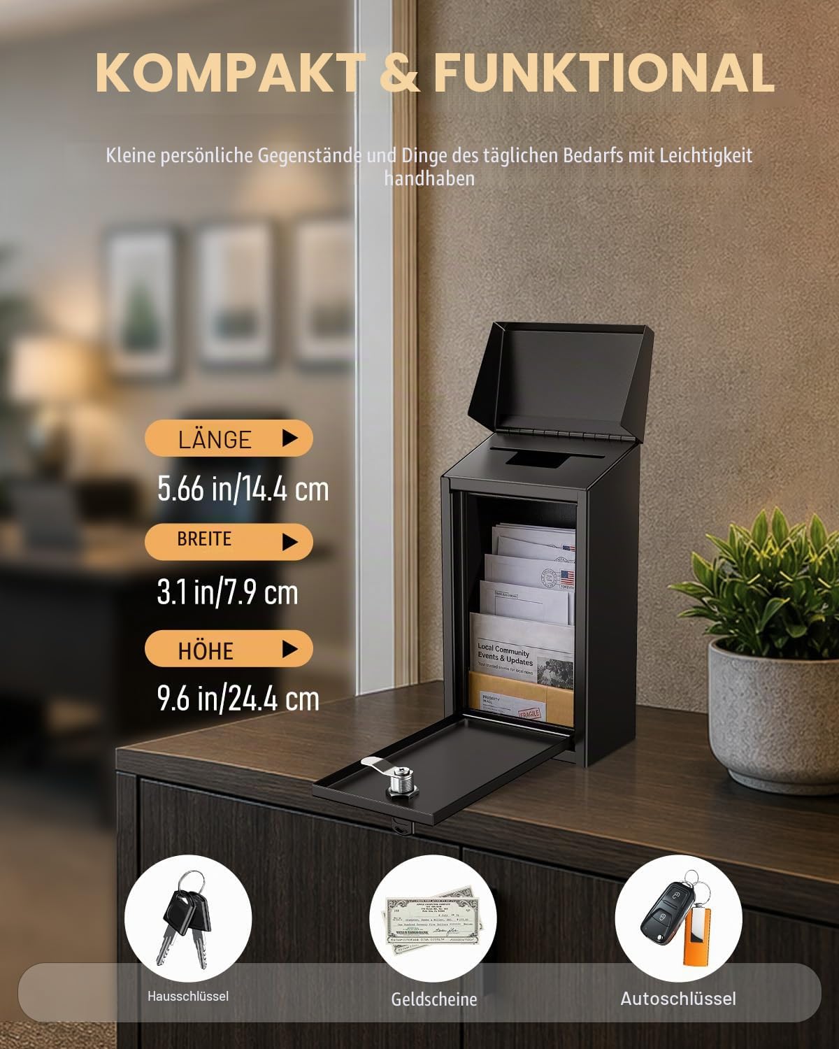 Uniclife Briefkasten Schlüsselkasten für den Außenbereich, Metall Spendensammelbox mit Schlüsselschloss, sichere Vorschlagsbox Einwurfschlitz, Geldkassette Stahl für Home Office und Business