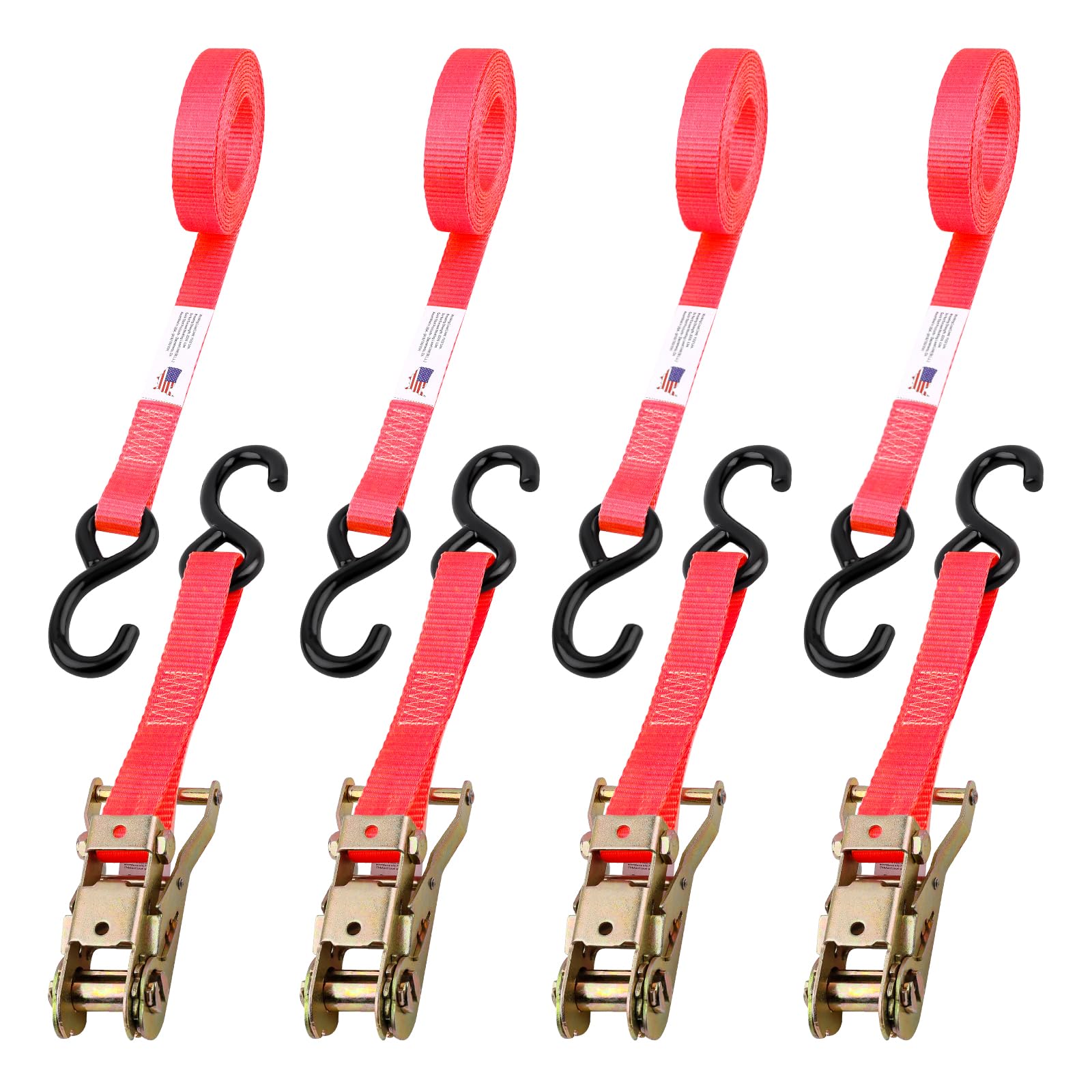 Ratchet Tie Down Straps (4 Pack) - 3,306lb Max Break Strength incl. (4) Heavy Duty Rachet Tie Downs with Hooks & Handles Best for Moving Securing