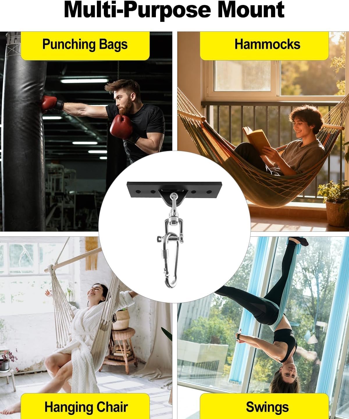 Punching Bag Hanger/Heavy Bag Stand, 360° Rotating Swivel Hook for Boxing Yoga Hammock Swing Chair Sandbag – Heavy-Duty Fitness Mount, 900LB Load Capacity