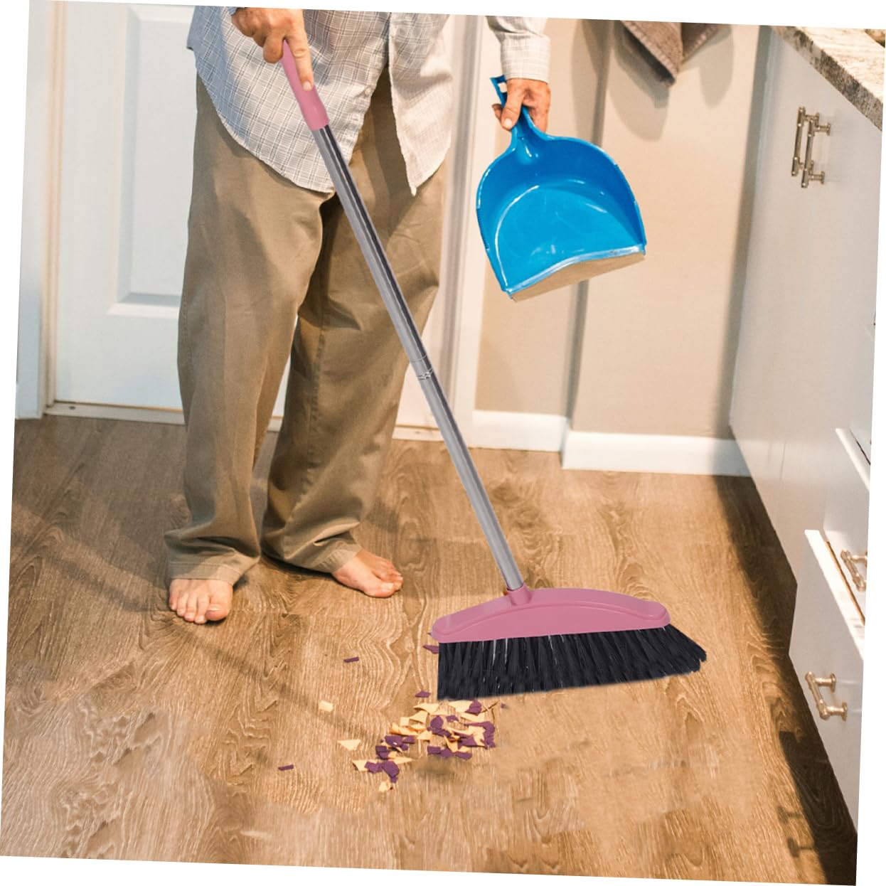 IWOWHERO Portable House Cleaning Broom Set 2pcs Hard Broom Long Handle for Outdoor Use