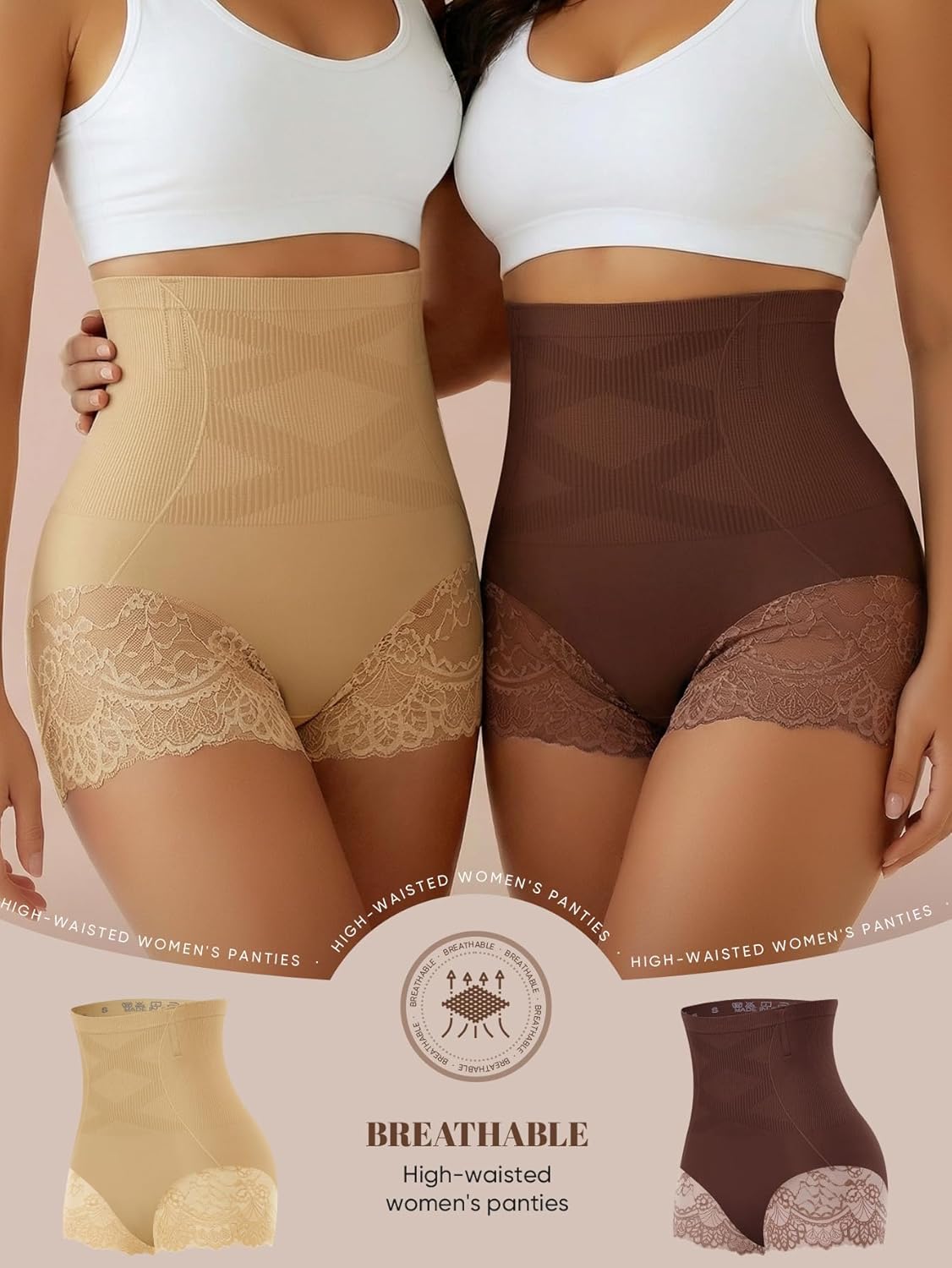 Women's High Waisted Underwear, Ladies Panties with Lace, Comfortable Briefs, 4 Pack - Image 2