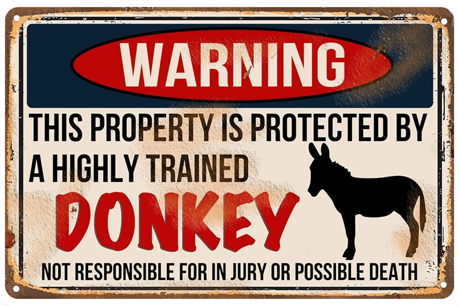 Anceky Donkey Sign Funny Metal Signs Donkey Warning Vintage Style Metal Sign for Outdoor Home Bar Coffee Kitchen Wall Decor 5.5x8 Inch