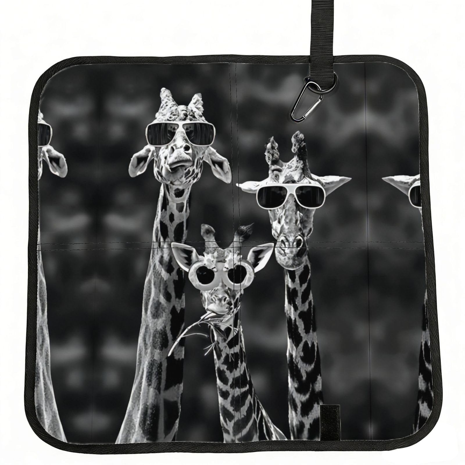 WBQLSL Three giraffe Foldable Seat Cushion - Portable Stadium Pad with Carabiner for Camping Hiking Picnic Beach