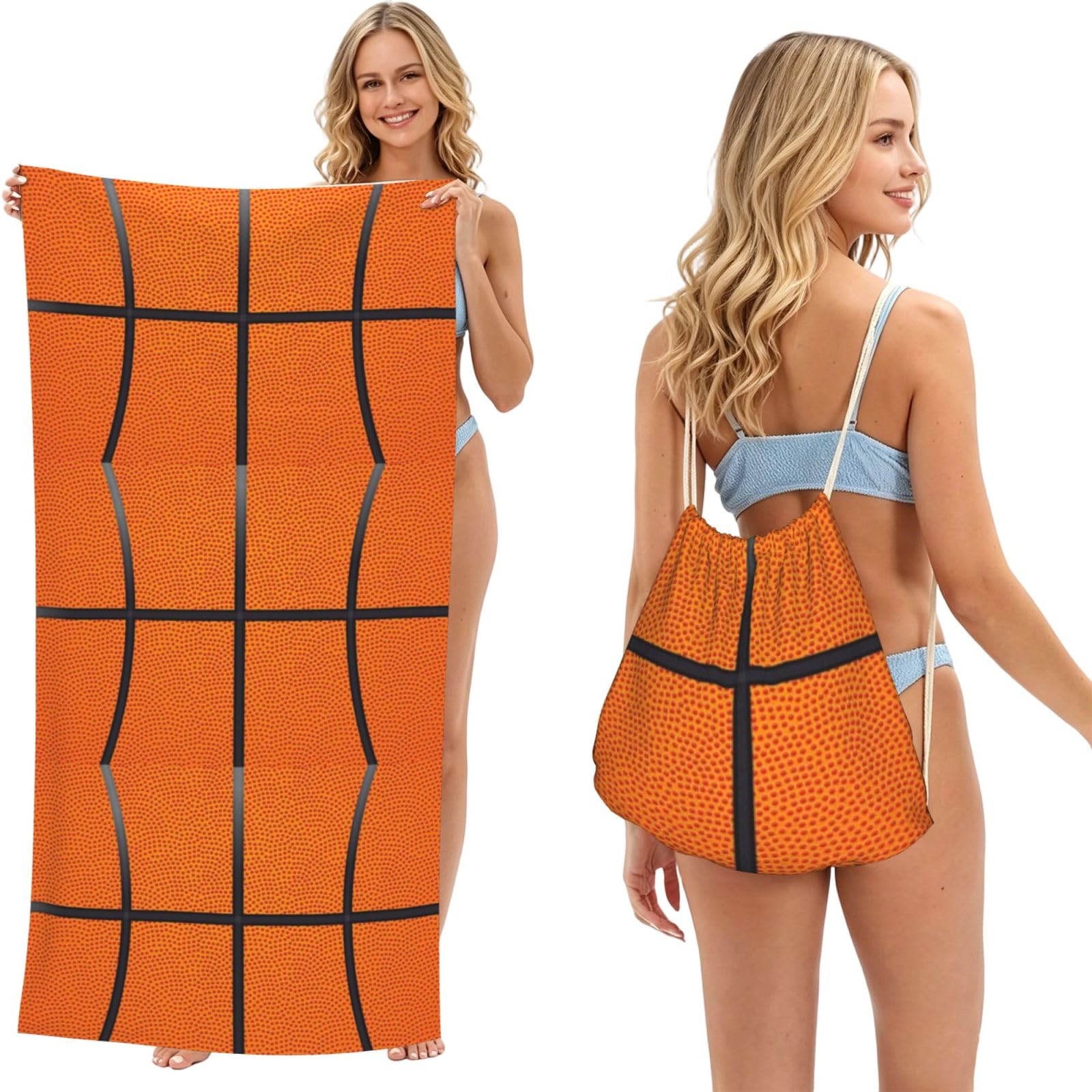 Poadnly As Picture Basketball Ball, 2 In 1 Packable Towel Bag, Beach Towels With Drawstring Backpack For Travel Holiday Camping