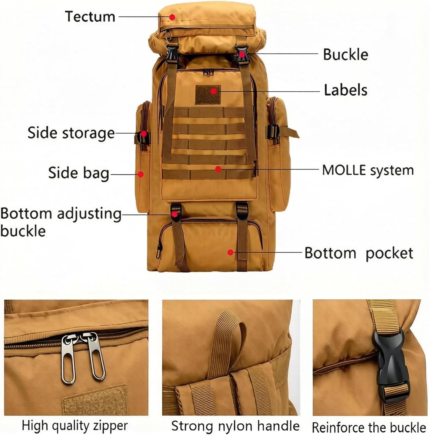 80L Camping Hiking Backpack,Molle Military Tactical Rucksack Backpack,Waterproof Lightweight Hiking Backpack for Outdoor (Khaki, 80L)