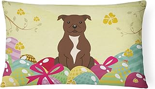 Caroline Tesoros del bb6048pw1216 Huevos de Pascua, diseño de Staffordshire Bull Terrier, Color marrón Tela de Lona Almohada Decorativa, Multicolor, 12hx16 W