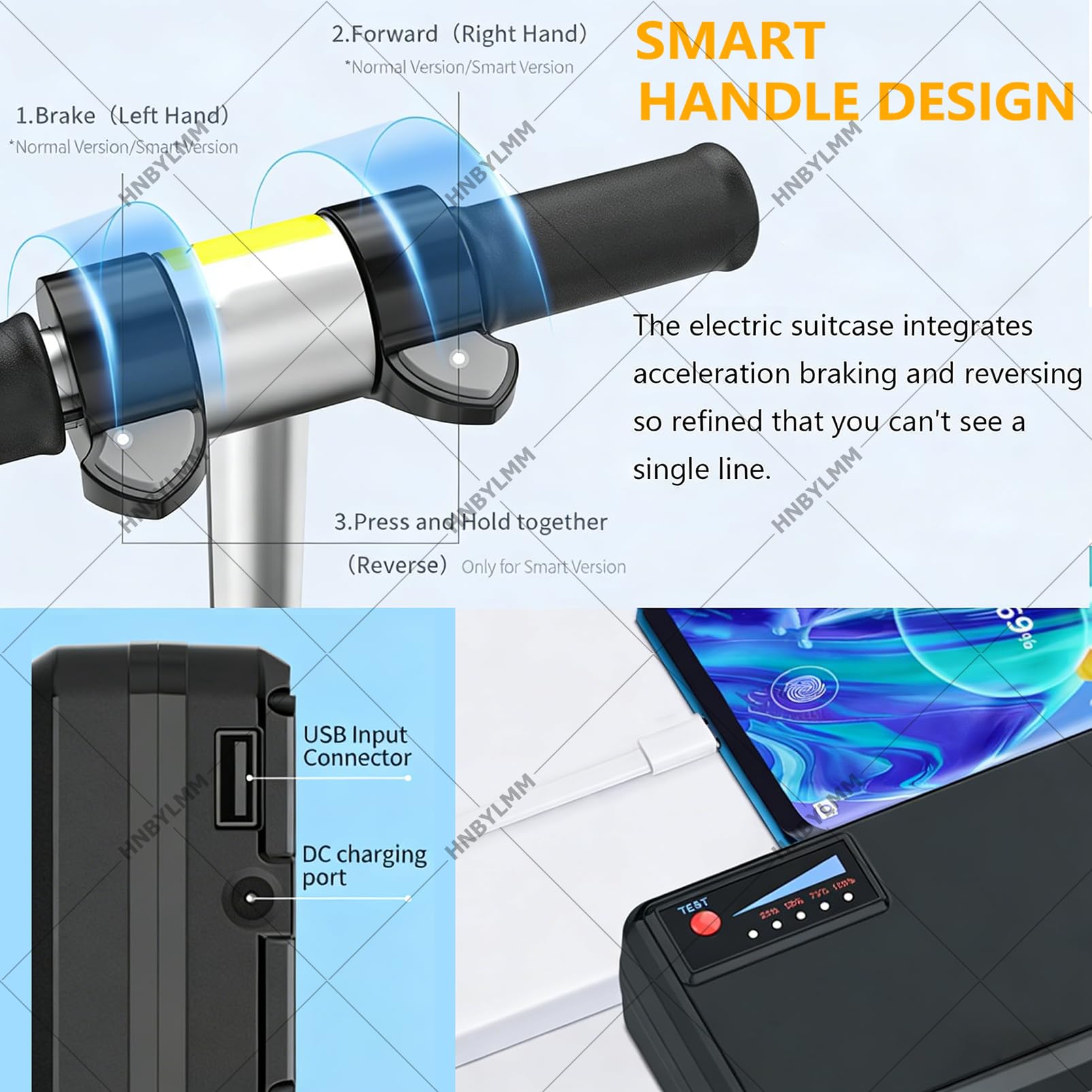 Equipaje eléctrico para montar, maleta de 20 litros con mango telescópico, ajuste de 3 velocidades, batería extraíble, puerto de carga externo, capacidad de carga de 110 kg, apto para viajes, Black, B