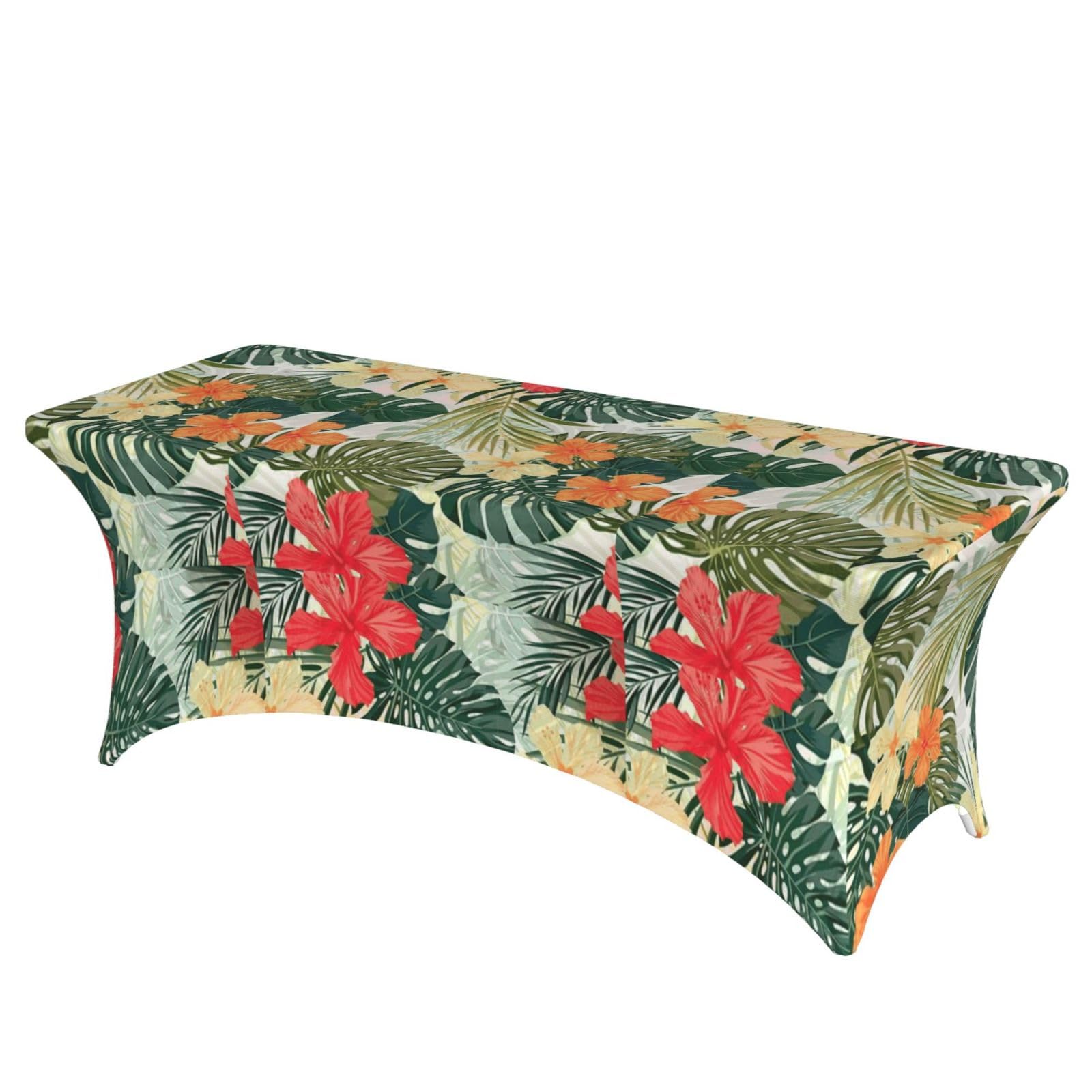 ERCgad Vegetation Leaves With Hibiscus Flowers Print Rectangular Tablecloth Dining Banquet Party Events Home Celebration Table Cover