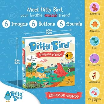 DITTY BIRD T-Rex Dinosaur Interactive Book for Toddlers | Sound and Musical Toys for Toddlers 1-3 | Electronic Learning Toy for Dino Lover Kids!