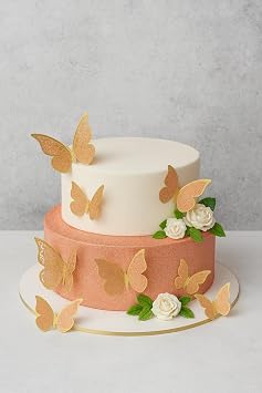 Homebakers Mart 3D Butterfly For Cake Decoration (12 pieces) Gold Glitter Design Pack Of 2
