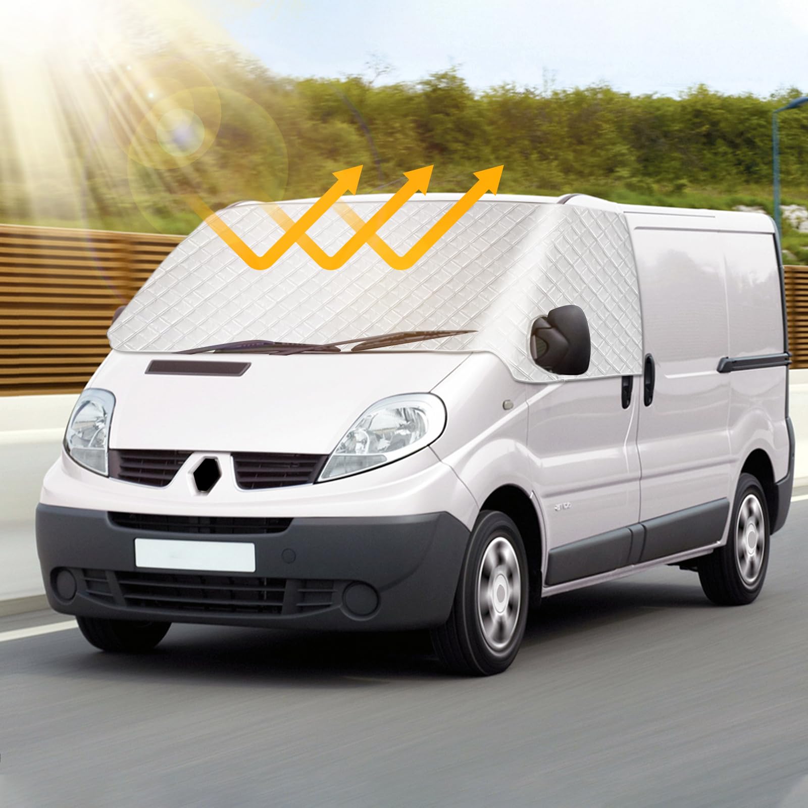 Roadtime Couvre-pare-brise de voiture enroulable de remplacement pour Renault Trafic 2001-2014, pare-brise avant, protection solaire pour pare-brise avant, obscurcissant, bloque les rayons UV, la